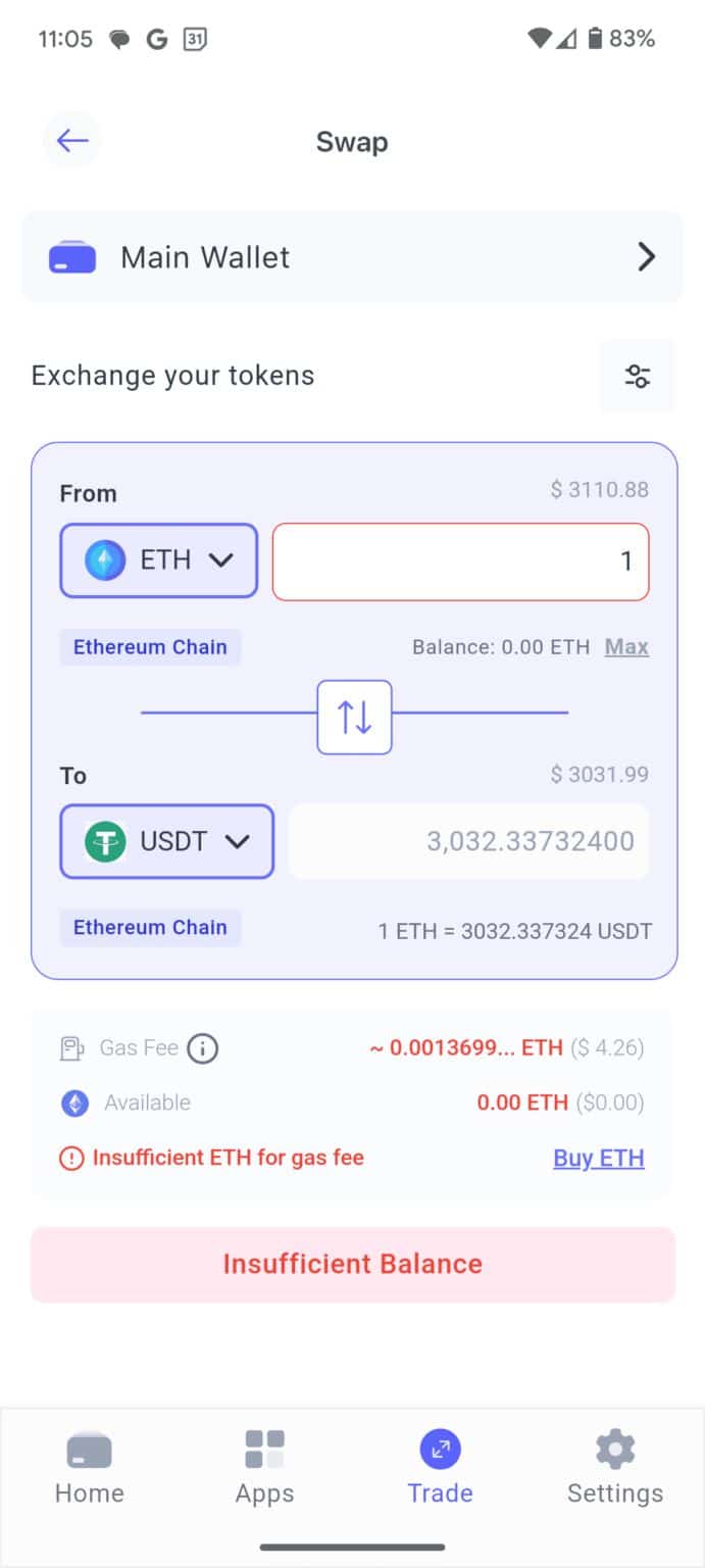 intercambia tokens en best wallet