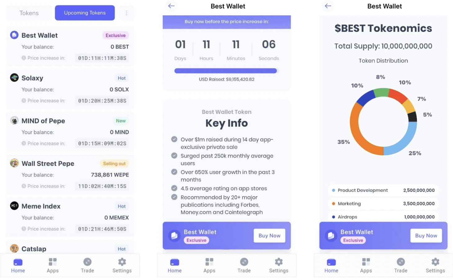 Nadcházející tokeny na Best Wallet