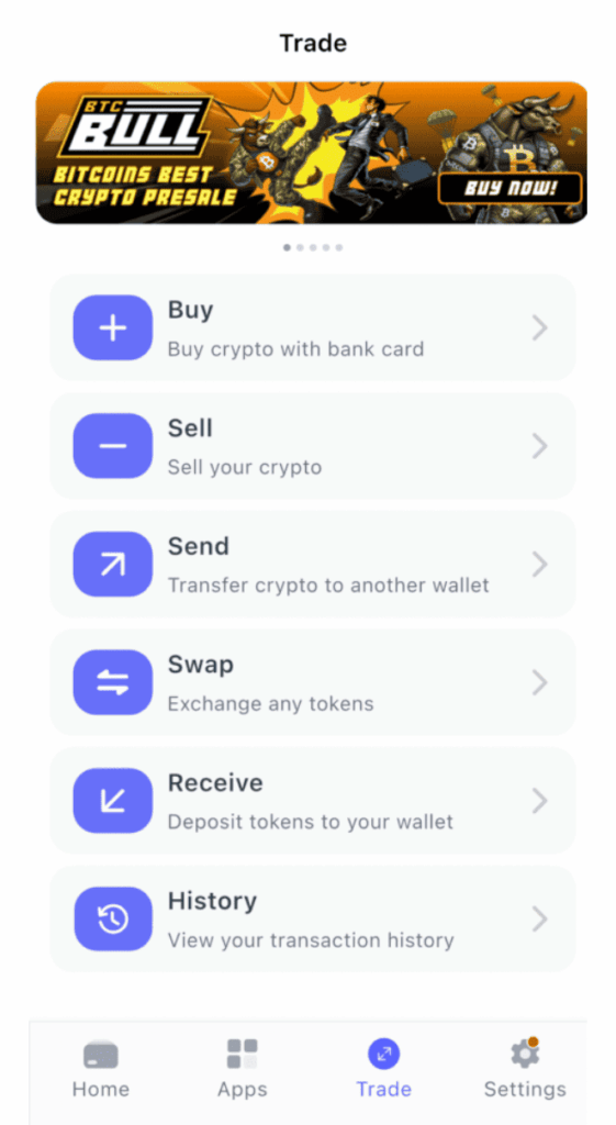 Rozšířené funkce na Best Wallet