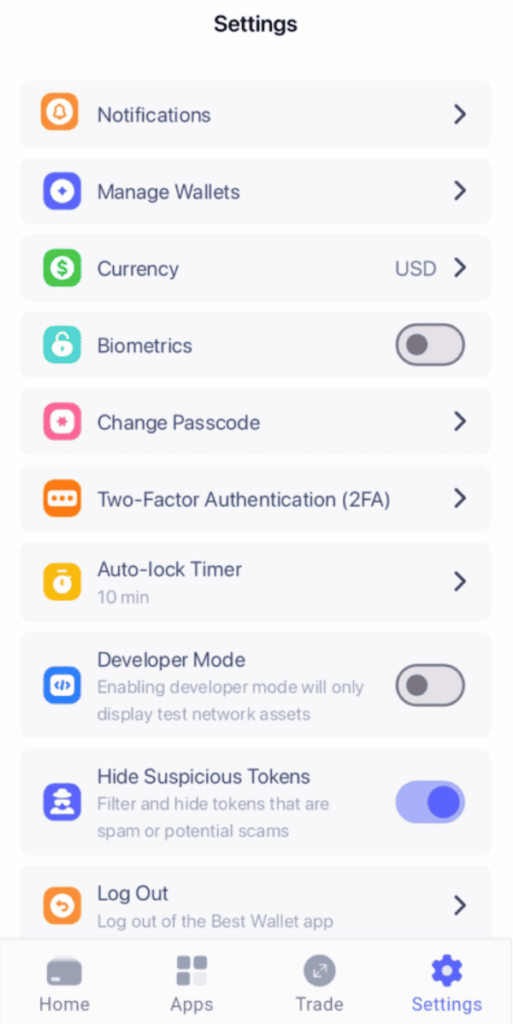 PIN kód na Best Wallet