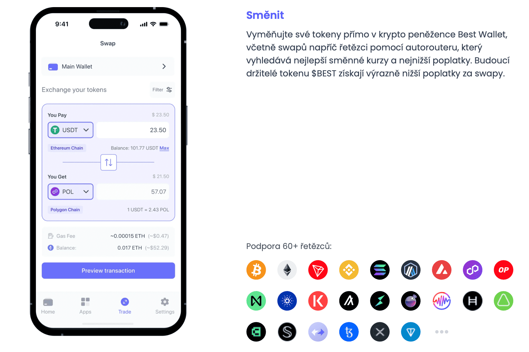 směna kryptoměn na Best Wallet